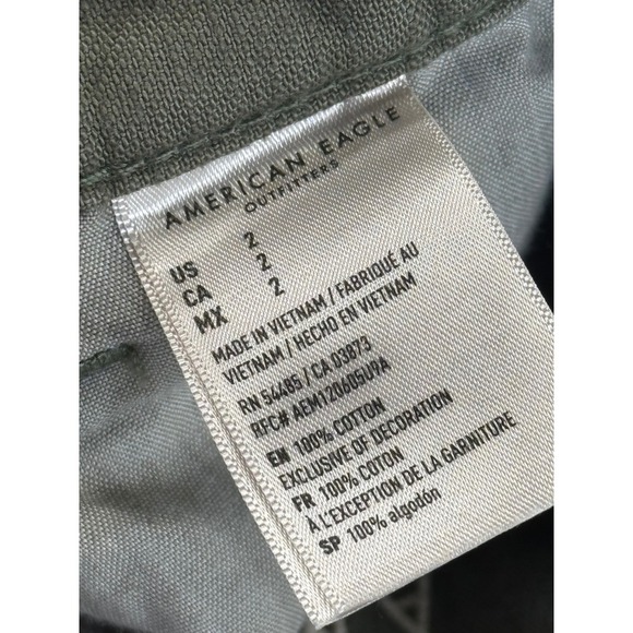 American Eagle Olive Green Distressed Denim Shorts High Waisted Size 2 - Picture 6 of 10